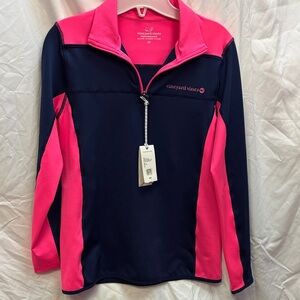 Vineyard Vines Navy and Pink Half-Zip Pullover